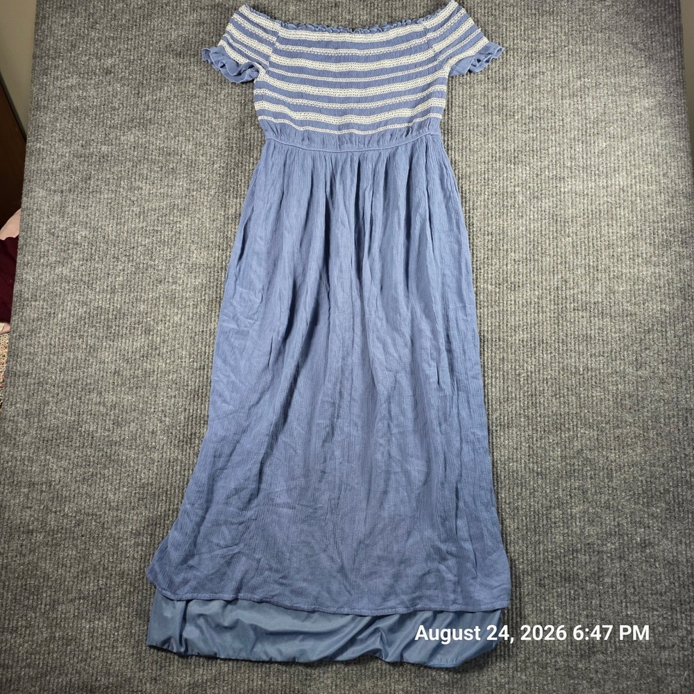 Tantrums Womens Blue White Striped Smocked Off The Shoulder Maxi Dress Large